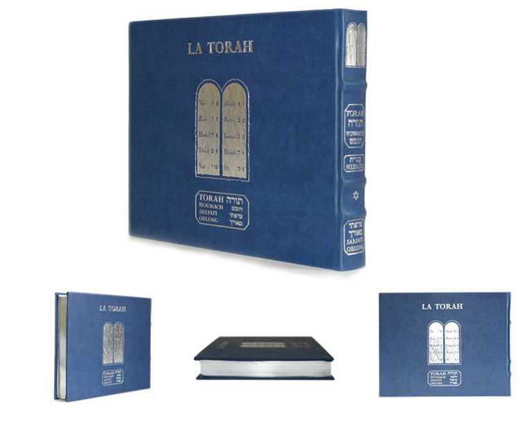 Torah OBLONG en hebreu français édition Luxe couverture bleue tranche or